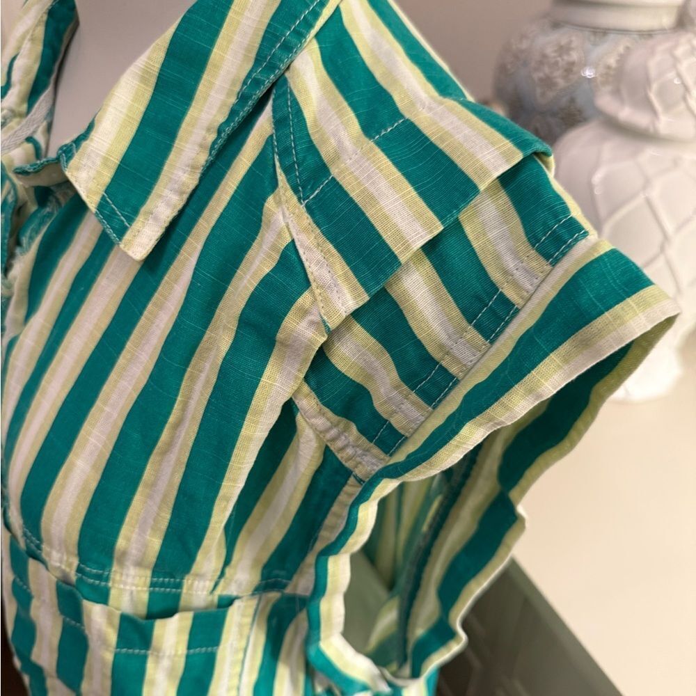 Free People Green and White Striped Midi Shirt Dress - Picture 5 of 7